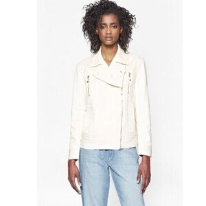 French Connection Cream Faux Leather Jacket Style Greyson Stitch Biker Jacket 2